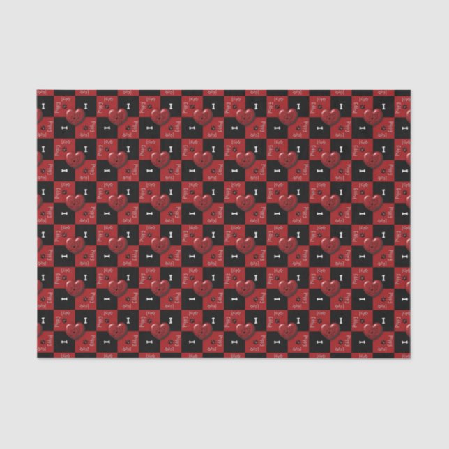 Puppy Lover Checks RED 02-TISSUE WRAPPING PAPER (Front)