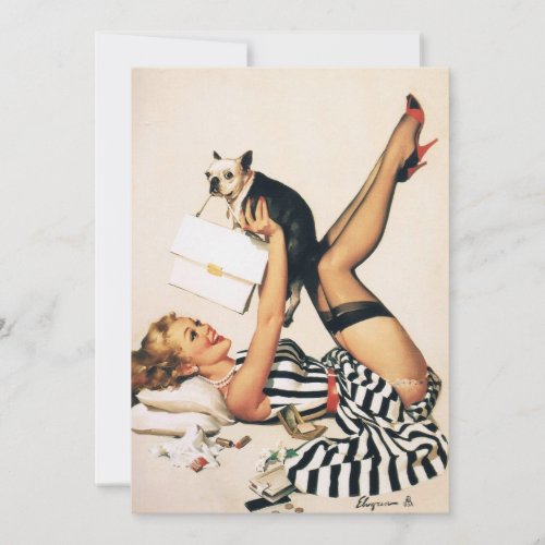 Puppy Lover Pin-up Girl - Retro Pinup Art Custom Invite