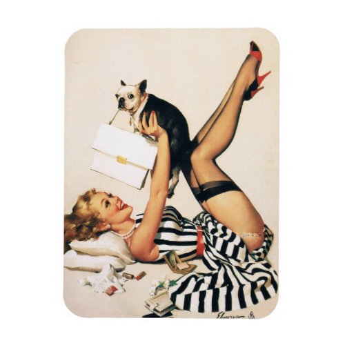 Puppy Lover Pin_up Girl _ Retro Pinup Art Magnet