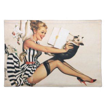 Puppy Lover Pin-up Girl - Retro Pinup Art Placemat by PinUpGallery at Zazzle