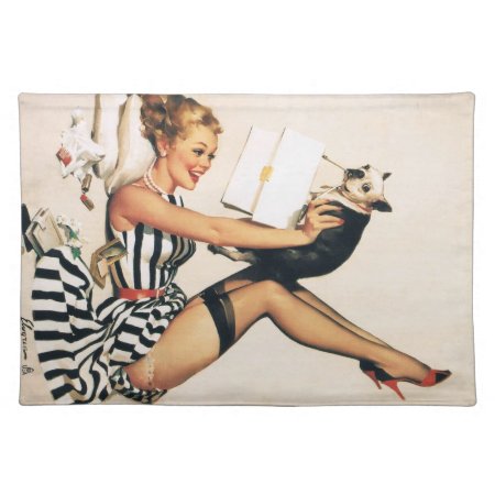 Puppy Lover Pin-up Girl - Retro Pinup Art Placemat