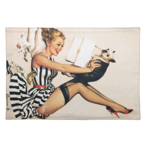 Puppy Lover Pin_up Girl _ Retro Pinup Art Placemat