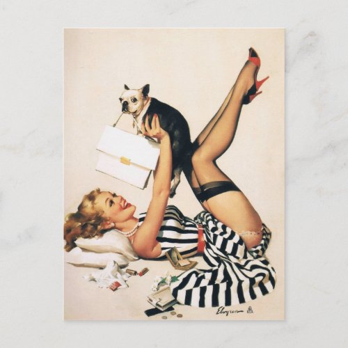 Puppy Lover Pin_up Girl _ Retro Pinup Art Postcard