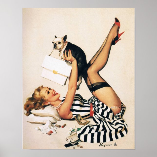 Puppy Lover Pin-up Girl - Retro Pinup Art Poster (Front)