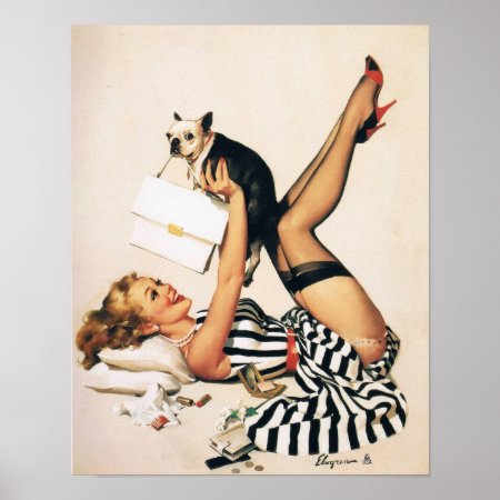 Puppy Lover Pin-up Girl - Retro Pinup Art Poster