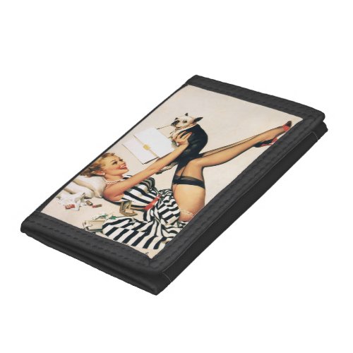 Puppy Lover Pin_up Girl _ Retro Pinup Art Trifold Wallet