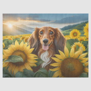 Puppy Loves Sunflowers Brown Long Haired Dachshund Tissue Paper