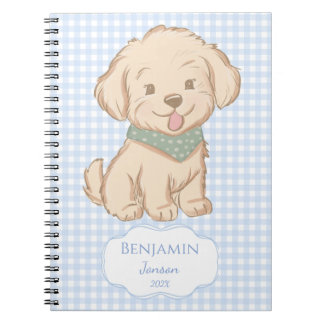 Puppy Maltese yorkie blue gingham personalized Notebook