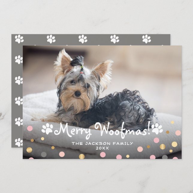 Puppy Merry Woofmas Pet Dog Paws Photo Holiday Card (Front/Back)