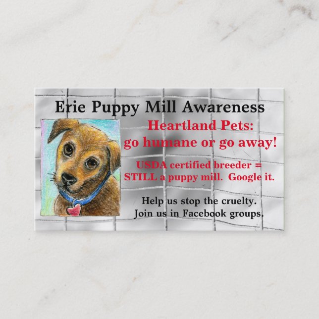 Puppy Mill Awareness business card (Front)