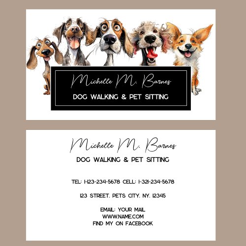  Puppy Modern Dog Walker Sitting Black White Business Card