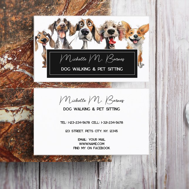  Puppy Modern Dog Walking Sitting Black White Business Card (Creator Uploaded)