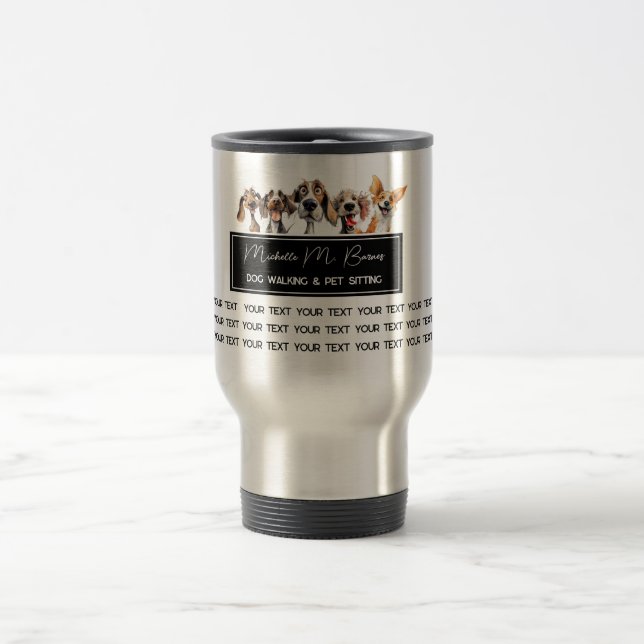  Puppy Modern Dog Walking Sitting Black White Travel Mug (Center)