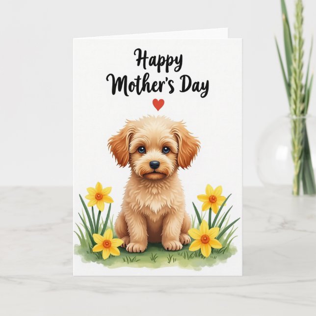 Puppy Mothers Day Floral Card (Front)