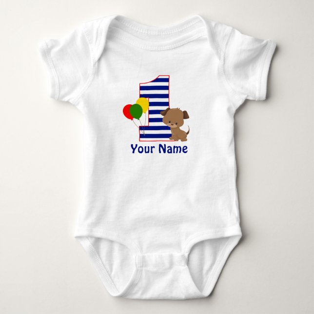 Puppy Navy Stripe First BIrthday Shirt (Front)