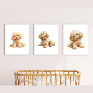 Puppy Nursery Decor, Poodle Wall Art Sets