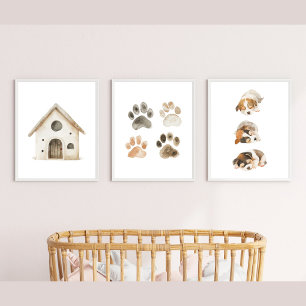 Puppy Nursery Print, Paw Print Wall Art Sets
