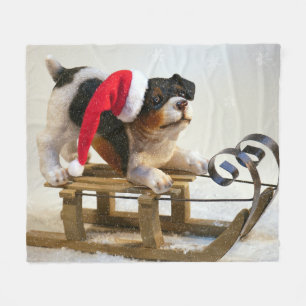 Puppy on a Sled Fleece Blanket