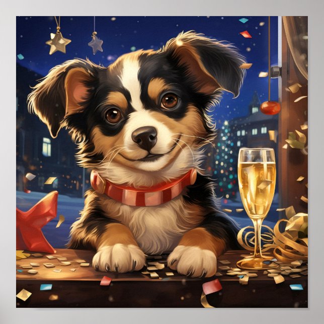 Puppy on New Year's Eve Poster (Front)