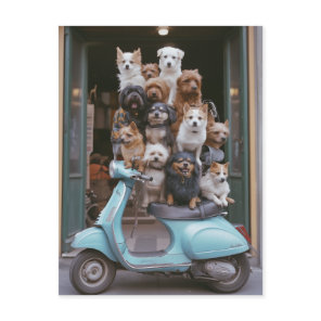 Puppy-Packed Vespa Adventure Postcard