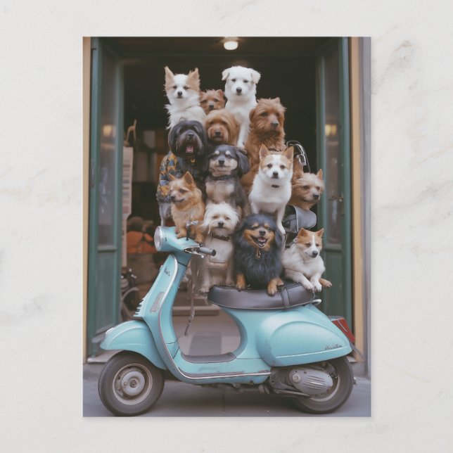 Puppy-Packed Vespa Adventure Postcard (Front)