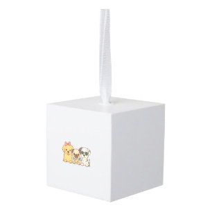 Puppy Pals � Cute Trio of Dogs in Pastel Style Cube Ornament