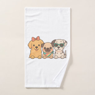 Puppy Pals � Cute Trio of Dogs in Pastel Style Hand Towel