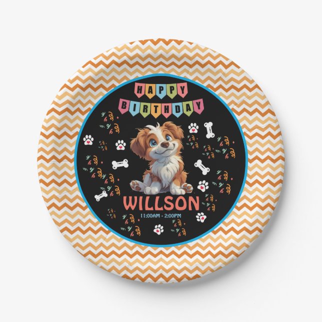 Puppy Party Birthday  | Cute Kids Dog Theme Paper Plates (Front)
