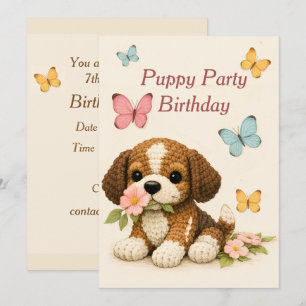Puppy Party Birthhday Floral Butterfly Invitation