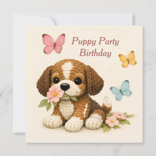 Puppy Party Birthhday Floral Butterfly Invitation
