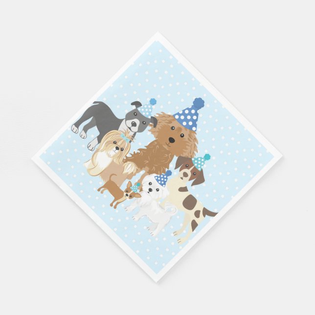 Puppy Party Blue Paper Plate for Kids Birthday  Napkins (Corner)