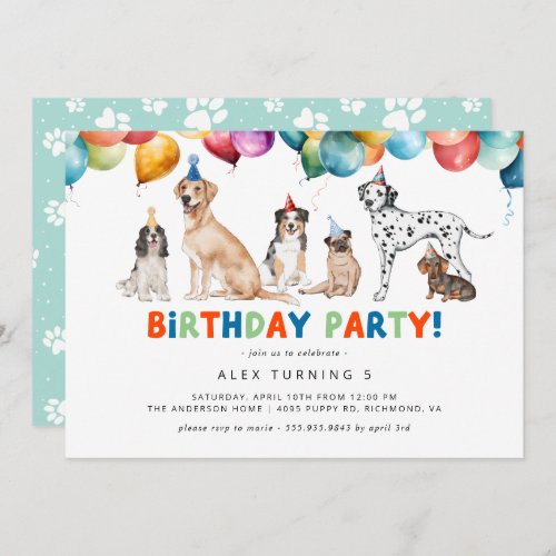 Puppy Party  Cute Fun Kids Dog Theme Birthday Invitation