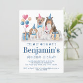 Puppy Party Dog Blue Boy Birthday Pawty Invitation (Standing Front)