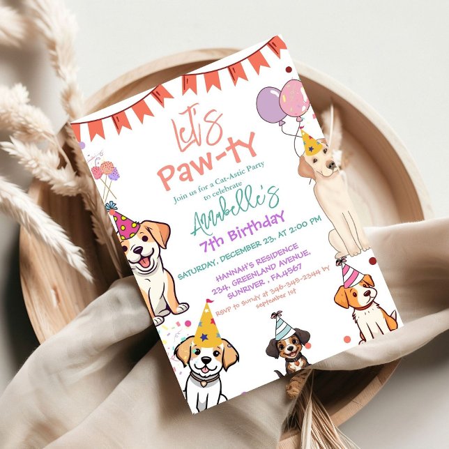 Puppy Party Dog Let's Pawty Birthday  Invitation (Creator Uploaded)