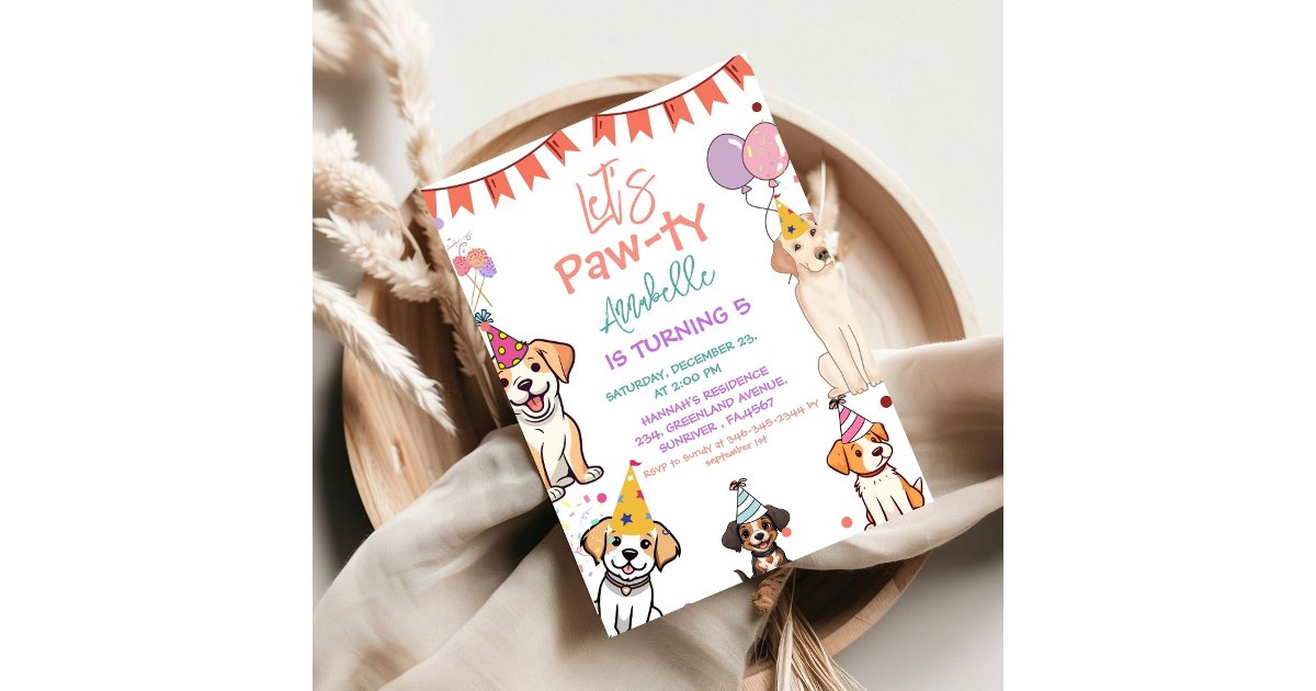 Puppy Party Dog Let's Pawty Birthday Invitation | Zazzle