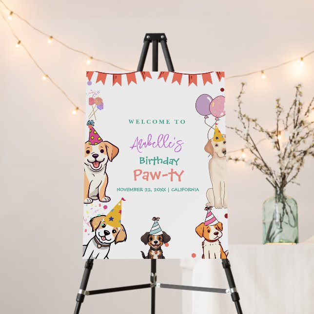 Puppy Party Dog Let's Pawty Birthday Welcome Sign (In Situ (Stand))