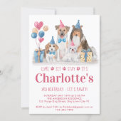Puppy Party Dog Pink Girl Birthday Pawty Invitation (Front)
