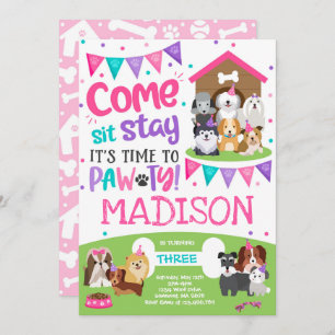 Puppy Party Invitation Pink Doggy Birthday Pawty