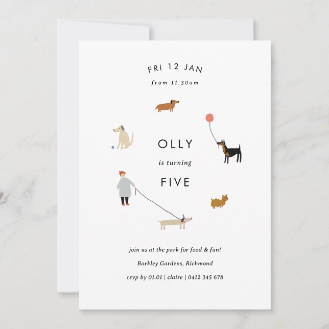 Puppy Party Modern Dog Birthday Invite - White (Front)