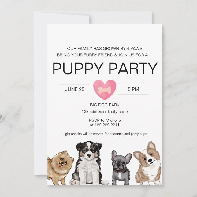 Puppy Party, Puppy Shower for New Puppy Invitation (Front)
