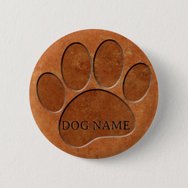 Puppy Paw Faux Terracotta Print Custom Name Button (Front)