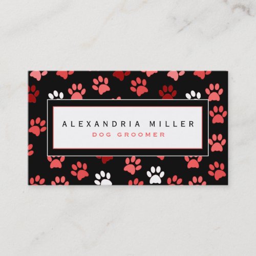 Puppy Paw Print Design  Black White  Pink Business Card