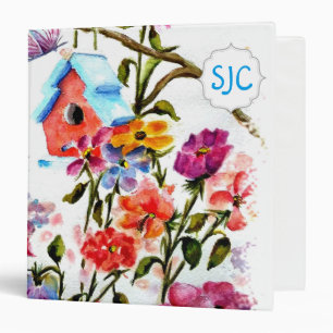 Puppy Paw Print Flowers with BIRD HOUSE 3 Ring Binder