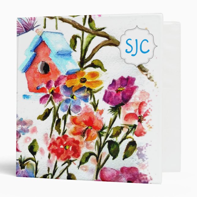 Puppy Paw Print Flowers with BIRD HOUSE 3 Ring Binder (Front/Inside)