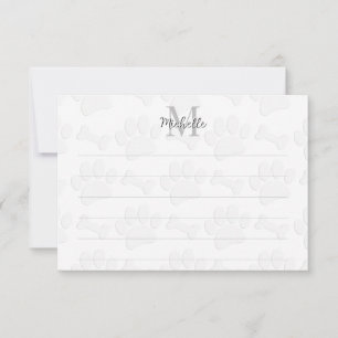Puppy Paw Prints and Bones Custom Lined Monogram Note Card