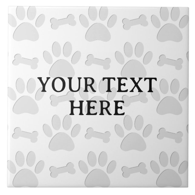 Puppy Paw Prints and Bones Custom Text Individual  Ceramic Tile (Front)