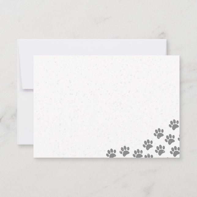 Puppy Paw Prints And Gray Paint Splatter Custom Note Card (Back)