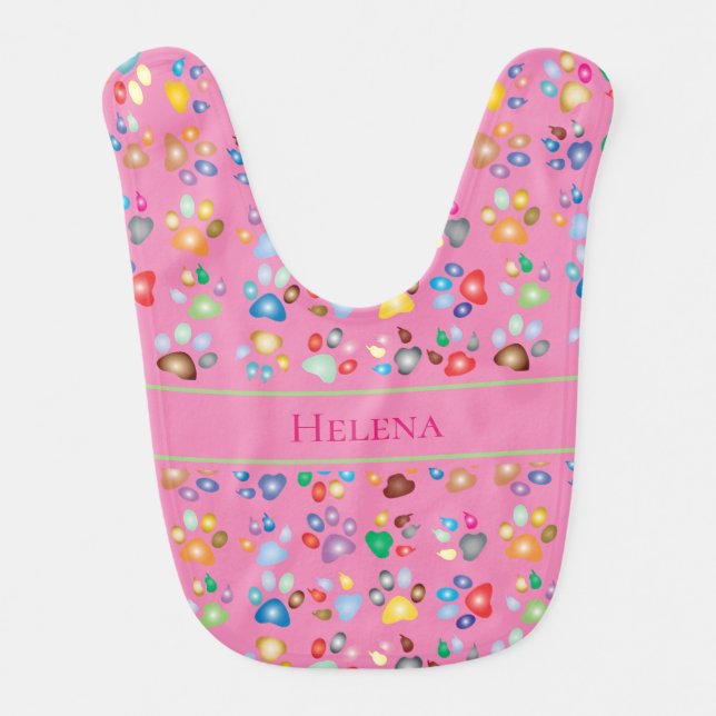 Puppy Paw Prints Baby Bib (Front)