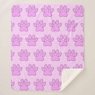 Puppy Paw Prints In Pink Sherpa Blanket