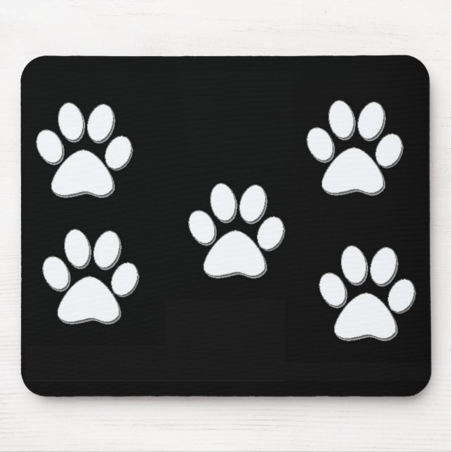 Puppy Paw Prints White on Black Mouse Pad (Front)